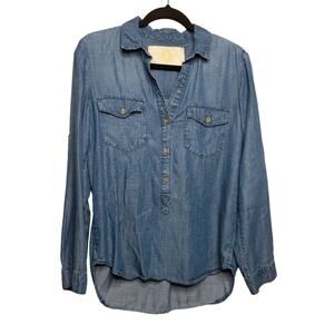 Bella Dahl Chambray Popover Top Blue Long Sleeves S